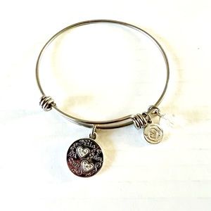 Silver Plated Two-Tone "Sisters Forever" Cubic Zirconia Bezel Bangle Bracelet